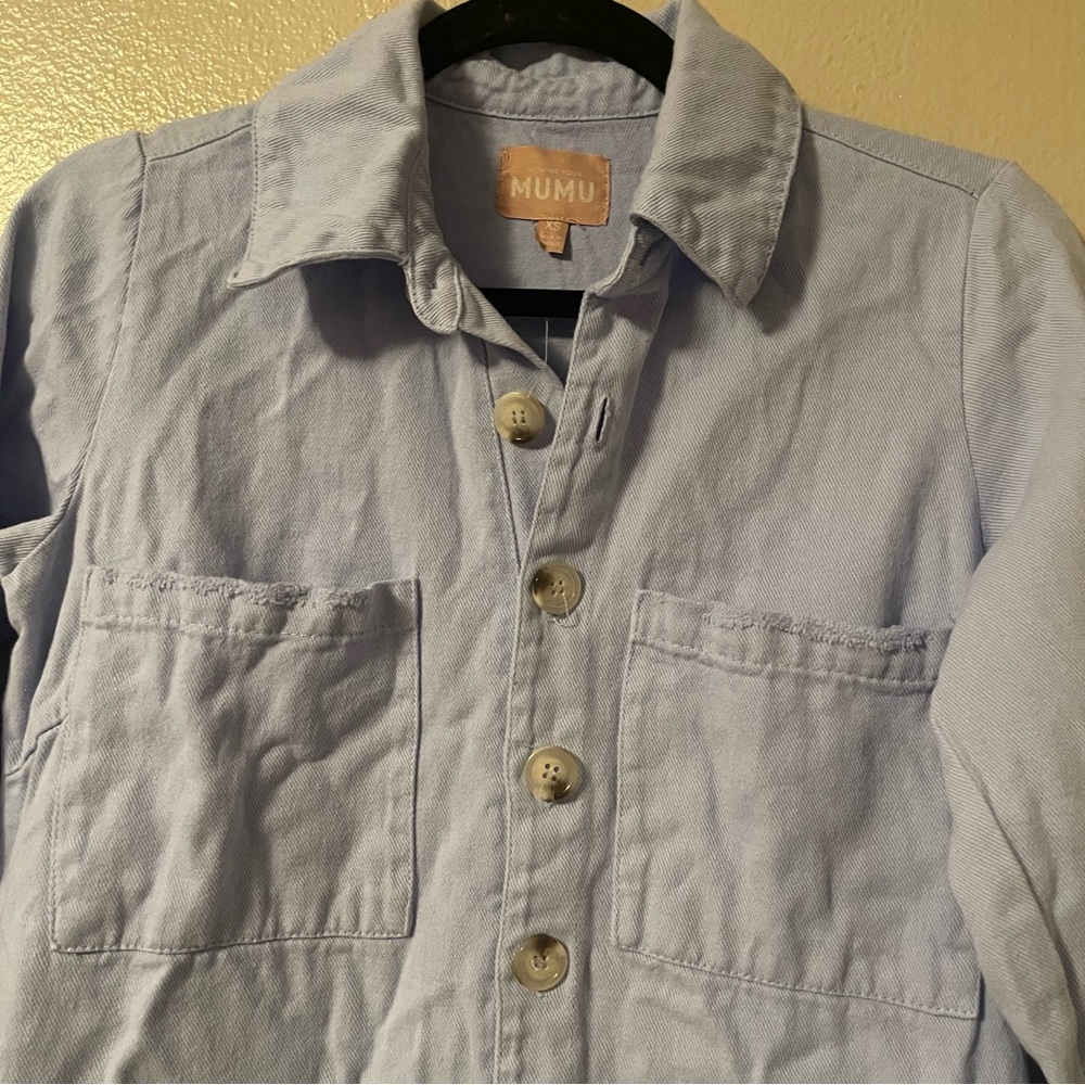 Light Blue Button-Front Romper - Women - Picture 6 of 7
